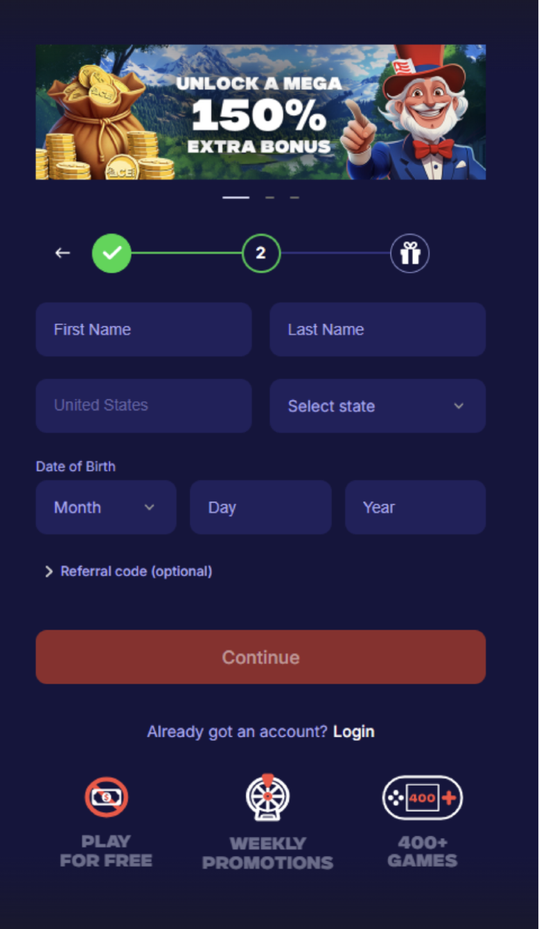 sign up personal details screenshot